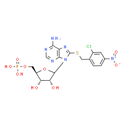 ChemSpider 2D Image | 8-[(2-Chloro-4-nitrobenzyl)sulfanyl]-9-(5-O-phosphono-D-ribofuranosyl)-9H-purin-6-amine | C17H18ClN6O9PS