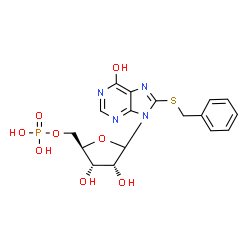 ChemSpider 2D Image | 8-(Benzylsulfanyl)-9-(5-O-phosphono-D-ribofuranosyl)-9H-purin-6-ol | C17H19N4O8PS