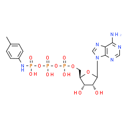 ChemSpider 2D Image | 9-[5-O-(Hydroxy{[hydroxy({hydroxy[(4-methylphenyl)amino]phosphoryl}oxy)phosphoryl]oxy}phosphoryl)-D-ribofuranosyl]-9H-purin-6-amine | C17H23N6O12P3