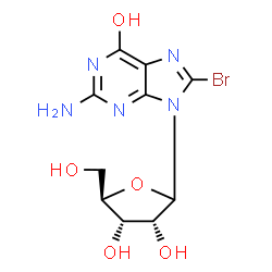 ChemSpider 2D Image | 2-Amino-8-bromo-9-(D-ribofuranosyl)-1,9-dihydro-6H-purin-6-one | C10H12BrN5O5