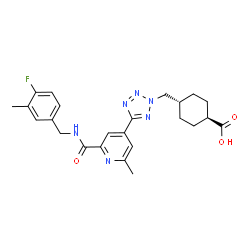 ChemSpider 2D Image | trans-4-[(5-{2-[(4-Fluoro-3-methylbenzyl)carbamoyl]-6-methyl-4-pyridinyl}-2H-tetrazol-2-yl)methyl]cyclohexanecarboxylic acid | C24H27FN6O3