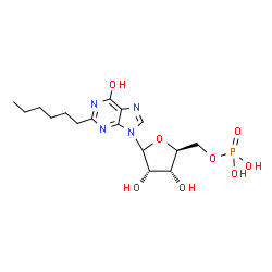 ChemSpider 2D Image | 2-Hexyl-9-(5-O-phosphono-L-ribofuranosyl)-9H-purin-6-ol | C16H25N4O8P