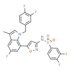 ChemSpider 2D Image | N-{5-[1-(3,4-Difluorobenzyl)-5-fluoro-3-methyl-1H-indol-7-yl]-1,2-oxazol-3-yl}-3,4-difluorobenzenesulfonamide | C25H16F5N3O3S