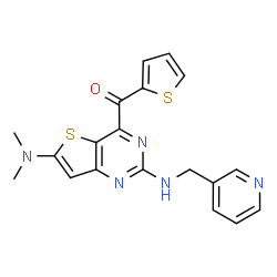 ChemSpider 2D Image | {6-(Dimethylamino)-2-[(3-pyridinylmethyl)amino]thieno[3,2-d]pyrimidin-4-yl}(2-thienyl)methanone | C19H17N5OS2