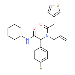 ChemSpider 2D Image | N-Allyl-N-[2-(cyclohexylamino)-1-(4-fluorophenyl)-2-oxoethyl]-2-(3-thienyl)acetamide | C23H27FN2O2S