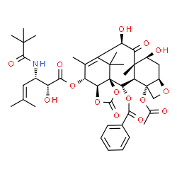 ChemSpider 2D Image | (1S,2S,3R,4S,7R,9S,10S,12R,15R,16S)-4-Acetoxy-15-({(2R,3S)-3-[(2,2-dimethylpropanoyl)amino]-2-hydroxy-5-methyl-4-hexenoyl}oxy)-9,12-dihydroxy-10,14,20,20-tetramethyl-11,18-dioxo-6,17,19-trioxapentacyc
lo[11.6.1.0~1,16~.0~3,10~.0~4,7~]icos-13-en-2-yl benzoate | C42H53NO15