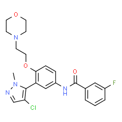 ChemSpider 2D Image | N-{3-(4-Chloro-1-methyl-1H-pyrazol-5-yl)-4-[2-(4-morpholinyl)ethoxy]phenyl}-3-fluorobenzamide | C23H24ClFN4O3
