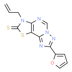 ChemSpider 2D Image | 3-Allyl-8-(2-furyl)[1,3]thiazolo[5,4-e][1,2,4]triazolo[1,5-c]pyrimidine-2(3H)-thione | C13H9N5OS2