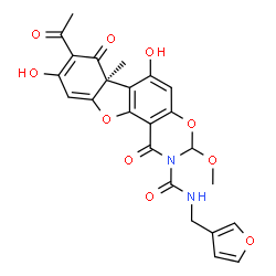 ChemSpider 2D Image | (6bS)-8-Acetyl-N-(3-furylmethyl)-6,9-dihydroxy-3-methoxy-6b-methyl-1,7-dioxo-6b,7-dihydro-1H-[1]benzofuro[2,3-f][1,3]benzoxazine-2(3H)-carboxamide | C24H20N2O10