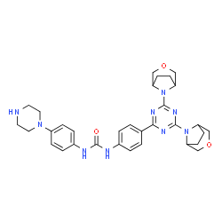 ChemSpider 2D Image | 1-{4-[4,6-Di(3-oxa-8-azabicyclo[3.2.1]oct-8-yl)-1,3,5-triazin-2-yl]phenyl}-3-[4-(1-piperazinyl)phenyl]urea | C32H39N9O3