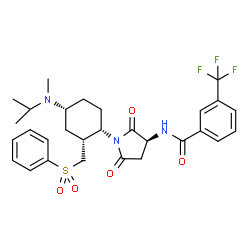 ChemSpider 2D Image | N-[(3S)-1-{(1S,2R,4R)-4-[Isopropyl(methyl)amino]-2-[(phenylsulfonyl)methyl]cyclohexyl}-2,5-dioxo-3-pyrrolidinyl]-3-(trifluoromethyl)benzamide | C29H34F3N3O5S
