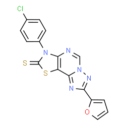 ChemSpider 2D Image | 3-(4-Chlorophenyl)-8-(2-furyl)[1,3]thiazolo[5,4-e][1,2,4]triazolo[1,5-c]pyrimidine-2(3H)-thione | C16H8ClN5OS2