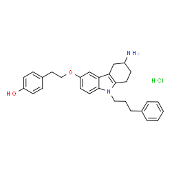 ChemSpider 2D Image | 4-(2-{[3-Amino-9-(3-phenylpropyl)-2,3,4,9-tetrahydro-1H-carbazol-6-yl]oxy}ethyl)phenol hydrochloride (1:1) | C29H33ClN2O2