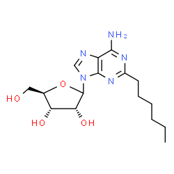 ChemSpider 2D Image | 2-Hexyl-9-(D-ribofuranosyl)-9H-purin-6-amine | C16H25N5O4