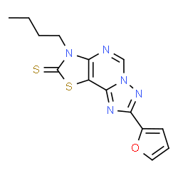 ChemSpider 2D Image | 3-Butyl-8-(2-furyl)[1,3]thiazolo[5,4-e][1,2,4]triazolo[1,5-c]pyrimidine-2(3H)-thione | C14H13N5OS2