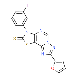 ChemSpider 2D Image | 8-(2-Furyl)-3-(3-iodophenyl)[1,3]thiazolo[5,4-e][1,2,4]triazolo[1,5-c]pyrimidine-2(3H)-thione | C16H8IN5OS2