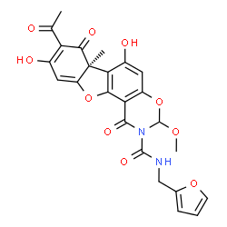 ChemSpider 2D Image | (6bS)-8-Acetyl-N-(2-furylmethyl)-6,9-dihydroxy-3-methoxy-6b-methyl-1,7-dioxo-6b,7-dihydro-1H-[1]benzofuro[2,3-f][1,3]benzoxazine-2(3H)-carboxamide | C24H20N2O10