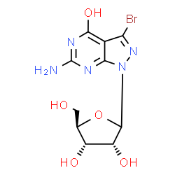 ChemSpider 2D Image | 6-Amino-3-bromo-1-(D-ribofuranosyl)-1,5-dihydro-4H-pyrazolo[3,4-d]pyrimidin-4-one | C10H12BrN5O5