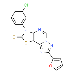 ChemSpider 2D Image | 3-(3-Chlorophenyl)-8-(2-furyl)[1,3]thiazolo[5,4-e][1,2,4]triazolo[1,5-c]pyrimidine-2(3H)-thione | C16H8ClN5OS2