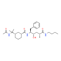 ChemSpider 2D Image | (1R,3S)-3-(2-Acetamido-2-propanyl)-N-[(2S,3S,5R)-6-(butylamino)-3-hydroxy-5-methyl-6-oxo-1-phenyl-2-hexanyl]cyclohexanecarboxamide | C29H47N3O4