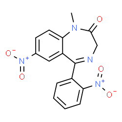 ChemSpider 2D Image | 1-Methyl-7-nitro-5-(2-nitrophenyl)-1,3-dihydro-2H-1,4-benzodiazepin-2-one | C16H12N4O5