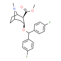 ChemSpider 2D Image | Methyl (2R,3S)-3-[bis(4-fluorophenyl)methoxy]-8-methyl-8-azabicyclo[3.2.1]octane-2-carboxylate | C23H25F2NO3