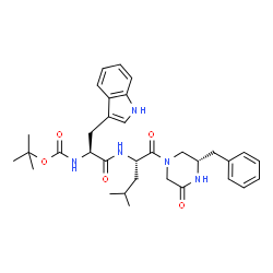 ChemSpider 2D Image | N-{(2S)-1-[(3S)-3-Benzyl-5-oxo-1-piperazinyl]-4-methyl-1-oxo-2-pentanyl}-Nalpha-{[(2-methyl-2-propanyl)oxy]carbonyl}-L-tryptophanamide | C33H43N5O5