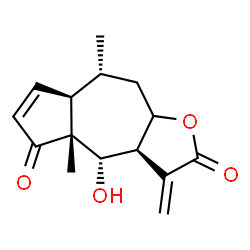 ChemSpider 2D Image | (3aS,4S,4aR,7aR,8R)-4-Hydroxy-4a,8-dimethyl-3-methylene-3,3a,4,4a,7a,8,9,9a-octahydroazuleno[6,5-b]furan-2,5-dione | C15H18O4
