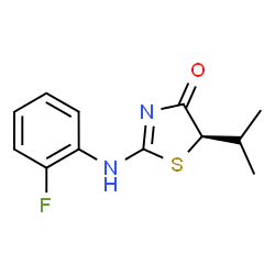 ChemSpider 2D Image | (5R)-2-[(2-Fluorophenyl)amino]-5-isopropyl-1,3-thiazol-4(5H)-one | C12H13FN2OS