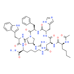 ChemSpider 2D Image | (3S,6S,14S,17S,20R,24S,25aR)-14-[(N-Acetyl-L-norleucyl)amino]-20-benzyl-24-carbamimidamido-17-(1H-imidazol-4-ylmethyl)-3-(1H-indol-3-ylmethyl)-1,4,12,15,18,21-hexaoxotetracosahydro-1H-pyrrolo[2,1-f][1
,4,7,10,13,18]hexaazacyclotricosine-6-carboxamide | C50H67N15O9