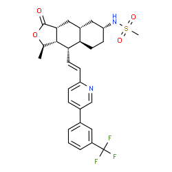 ChemSpider 2D Image | N-{(1R,3aR,4aR,6R,8aR,9S,9aS)-1-Methyl-3-oxo-9-[(E)-2-{5-[3-(trifluoromethyl)phenyl]-2-pyridinyl}vinyl]dodecahydronaphtho[2,3-c]furan-6-yl}methanesulfonamide | C28H31F3N2O4S
