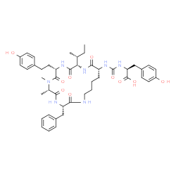 ChemSpider 2D Image | N-({(3S,6S,9S,12S,15R)-3-Benzyl-12-[(2R)-2-butanyl]-9-[2-(4-hydroxyphenyl)ethyl]-6,7-dimethyl-2,5,8,11,14-pentaoxo-1,4,7,10,13-pentaazacyclononadecan-15-yl}carbamoyl)-L-tyrosine | C45H59N7O10