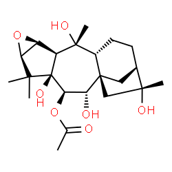 ChemSpider 2D Image | (2beta,3beta,6beta,7alpha)-5,7,10,16-Tetrahydroxy-2,3-epoxygrayanotoxan-6-yl acetate | C22H34O7