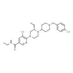 ChemSpider 2D Image | 5-Chloro-6-{(3S)-4-[1-(4-chlorobenzyl)-4-piperidinyl]-3-ethyl-1-piperazinyl}-N-ethylnicotinamide | C26H35Cl2N5O