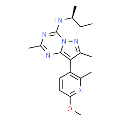 ChemSpider 2D Image | N-[(2S)-2-Butanyl]-8-(6-methoxy-2-methyl-3-pyridinyl)-2,7-dimethylpyrazolo[1,5-a][1,3,5]triazin-4-amine | C18H24N6O