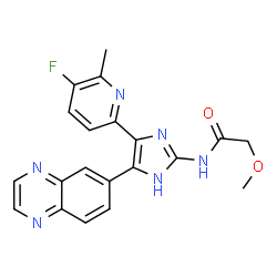 ChemSpider 2D Image | N-[4-(5-Fluoro-6-methyl-2-pyridinyl)-5-(6-quinoxalinyl)-1H-imidazol-2-yl]-2-methoxyacetamide | C20H17FN6O2