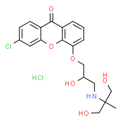 ChemSpider 2D Image | 3-Chloro-5-{3-[(1,3-dihydroxy-2-methyl-2-propanyl)amino]-2-hydroxypropoxy}-9H-xanthen-9-one hydrochloride (1:1) | C20H23Cl2NO6