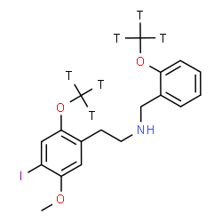 ChemSpider 2D Image | 2-{4-Iodo-5-methoxy-2-[(~3~H_3_)methyloxy]phenyl}-N-{2-[(~3~H_3_)methyloxy]benzyl}ethanamine | C18H16T6INO3