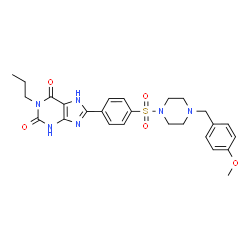 ChemSpider 2D Image | 8-(4-{[4-(4-Methoxybenzyl)-1-piperazinyl]sulfonyl}phenyl)-1-propyl-3,7-dihydro-1H-purine-2,6-dione | C26H30N6O5S