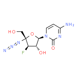 ChemSpider 2D Image | 4-Amino-1-[(2R,3S,4R,5R)-5-azido-4-fluoro-3-hydroxy-5-(hydroxymethyl)tetrahydro-2-furanyl]-2(1H)-pyrimidinone | C9H11FN6O4