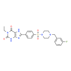 ChemSpider 2D Image | 1-Ethyl-8-(4-{[4-(3-fluorobenzyl)-1-piperazinyl]sulfonyl}phenyl)-3,7-dihydro-1H-purine-2,6-dione | C24H25FN6O4S