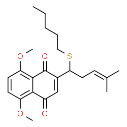 ChemSpider 2D Image | 5,8-Dimethoxy-2-[4-methyl-1-(pentylsulfanyl)-3-penten-1-yl]-1,4-naphthoquinone | C23H30O4S