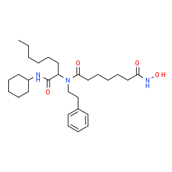 ChemSpider 2D Image | N-[1-(Cyclohexylamino)-1-oxo-2-octanyl]-N'-hydroxy-N-(2-phenylethyl)heptanediamide | C29H47N3O4