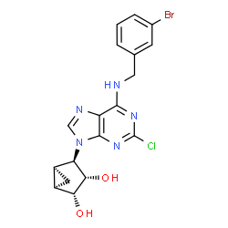 ChemSpider 2D Image | (1R,2R,3S,4R,5S)-4-{6-[(3-Bromobenzyl)amino]-2-chloro-9H-purin-9-yl}bicyclo[3.1.0]hexane-2,3-diol | C18H17BrClN5O2