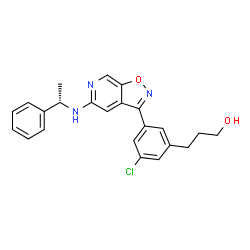 ChemSpider 2D Image | 3-[3-chloro-5-(5-{[(1S)-1-phenylethyl]amino}isoxazolo[5,4-c]pyridin-3-yl)phenyl]propan-1-ol | C23H22ClN3O2