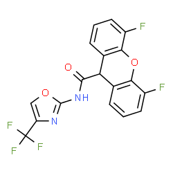 ChemSpider 2D Image | 4,5-Difluoro-N-[4-(trifluoromethyl)-1,3-oxazol-2-yl]-9H-xanthene-9-carboxamide | C18H9F5N2O3