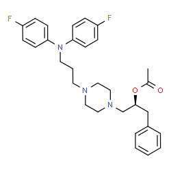 ChemSpider 2D Image | (2S)-1-(4-{3-[Bis(4-fluorophenyl)amino]propyl}-1-piperazinyl)-3-phenyl-2-propanyl acetate | C30H35F2N3O2