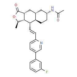 ChemSpider 2D Image | N-[(1R,3aR,4aR,6R,8aR,9S,9aS)-9-{(E)-2-[5-(3-Fluorophenyl)-2-pyridinyl]vinyl}-1-methyl-3-oxododecahydronaphtho[2,3-c]furan-6-yl]acetamide | C28H31FN2O3
