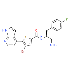 ChemSpider 2D Image | N-[(2S)-1-Amino-3-(4-fluorophenyl)-2-propanyl]-4-bromo-5-(1H-pyrrolo[2,3-b]pyridin-4-yl)-2-thiophenecarboxamide | C21H18BrFN4OS