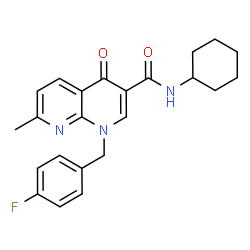 ChemSpider 2D Image | N-Cyclohexyl-1-(4-fluorobenzyl)-7-methyl-4-oxo-1,4-dihydro-1,8-naphthyridine-3-carboxamide | C23H24FN3O2